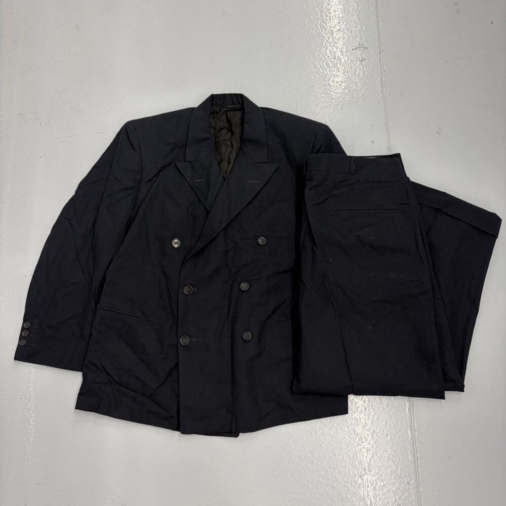 NOS Vintage 50s Dark Navy Wool Double Breasted Suit 42R